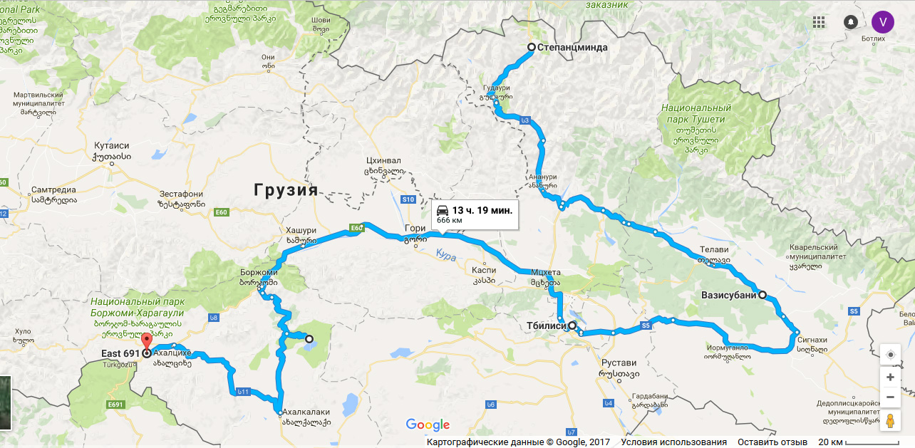 Карта путешествия по Грузии до Турции в 2017 году